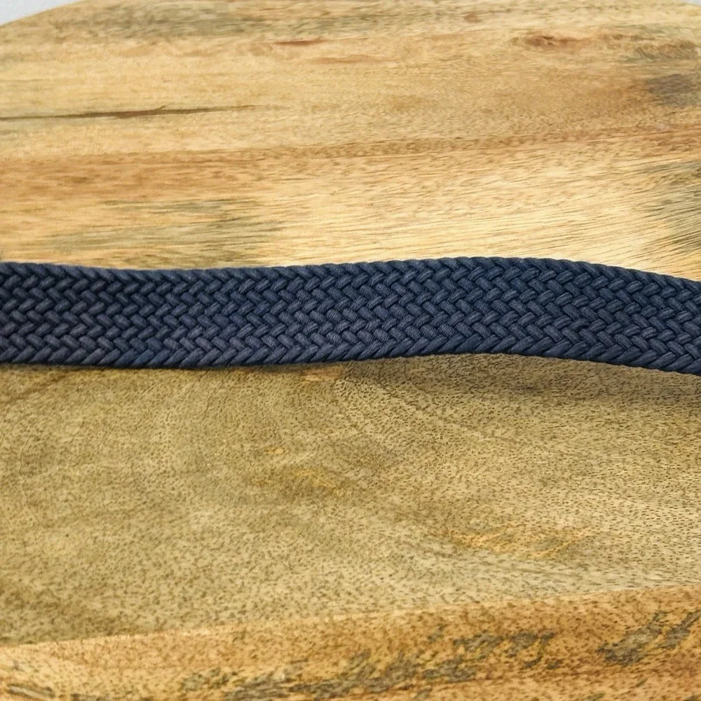 Torino Blue Braided Stretch Elastic Leather Belt Mens 34 Fits 32-36